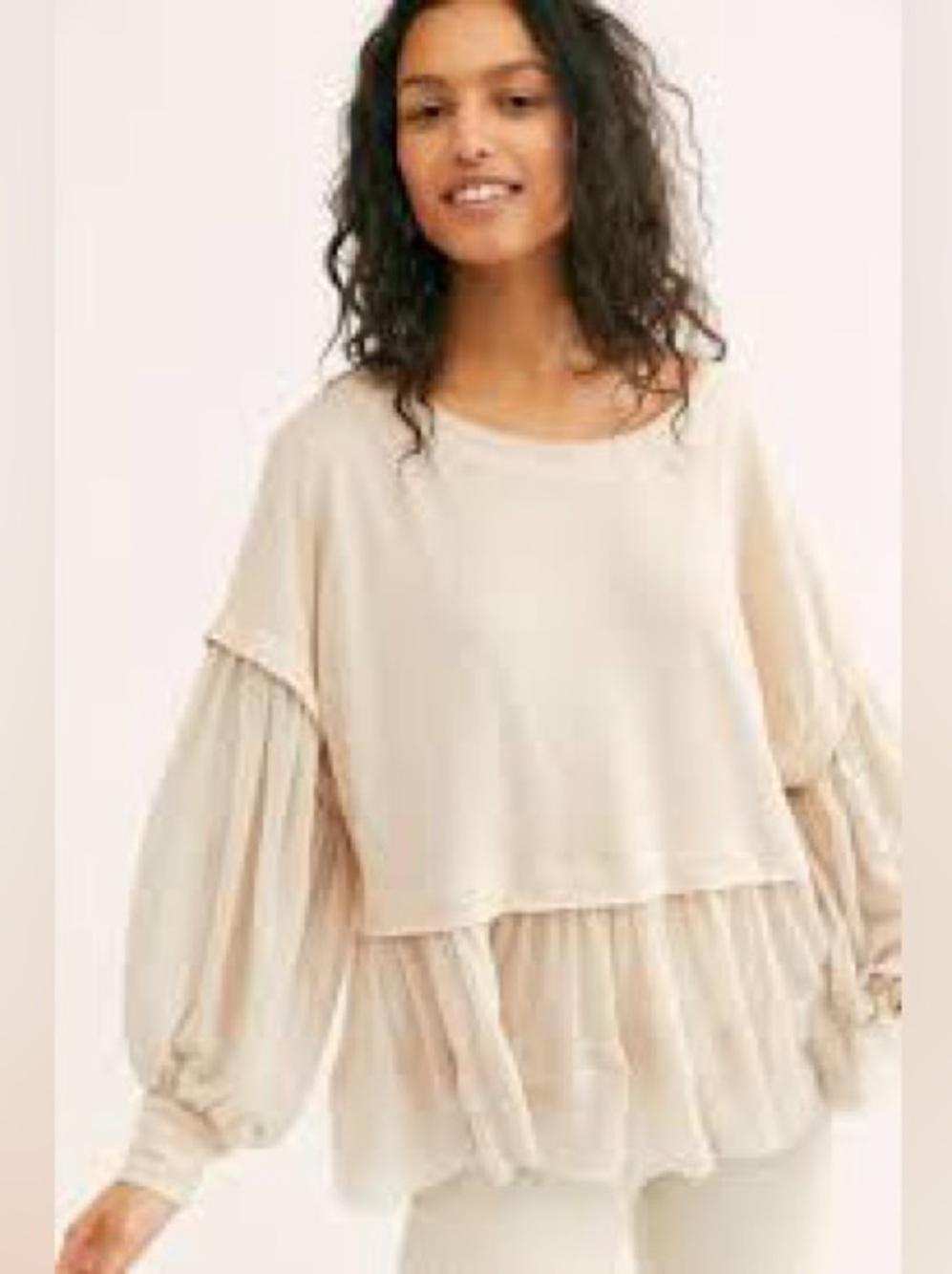 We the Free Sierra Long Sleeve Mixed Media Tee Size XS Boho Oversized